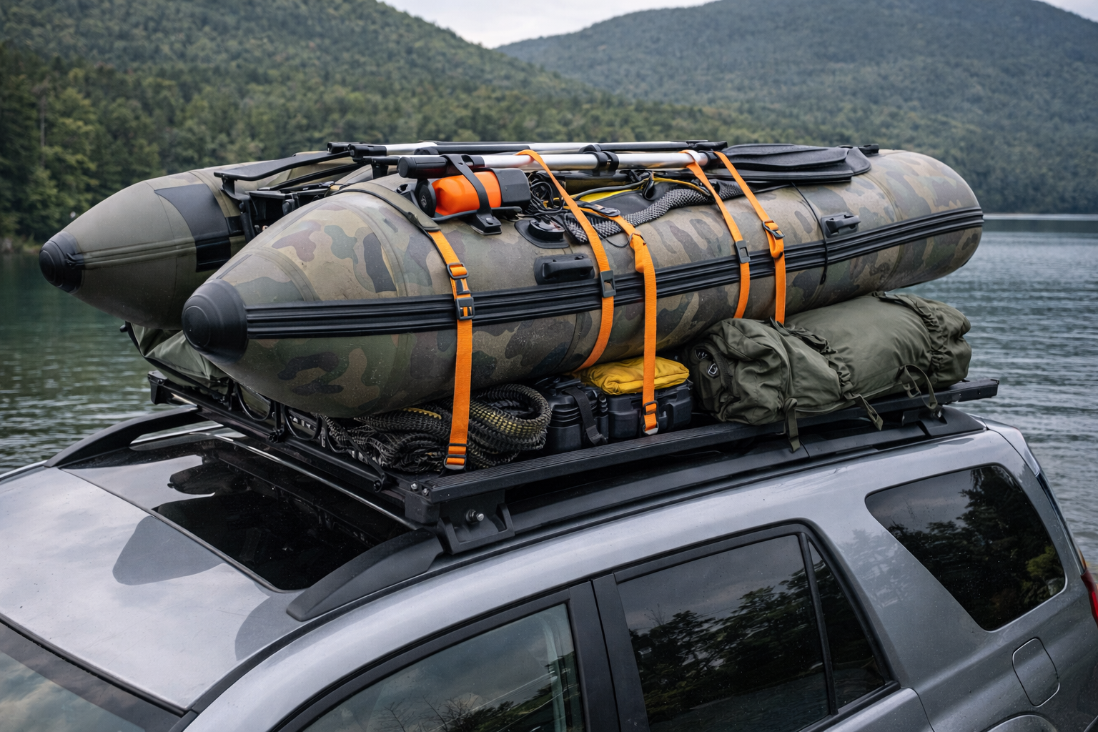 Как перевозить ПВХ-лодку на крыше автомобиля